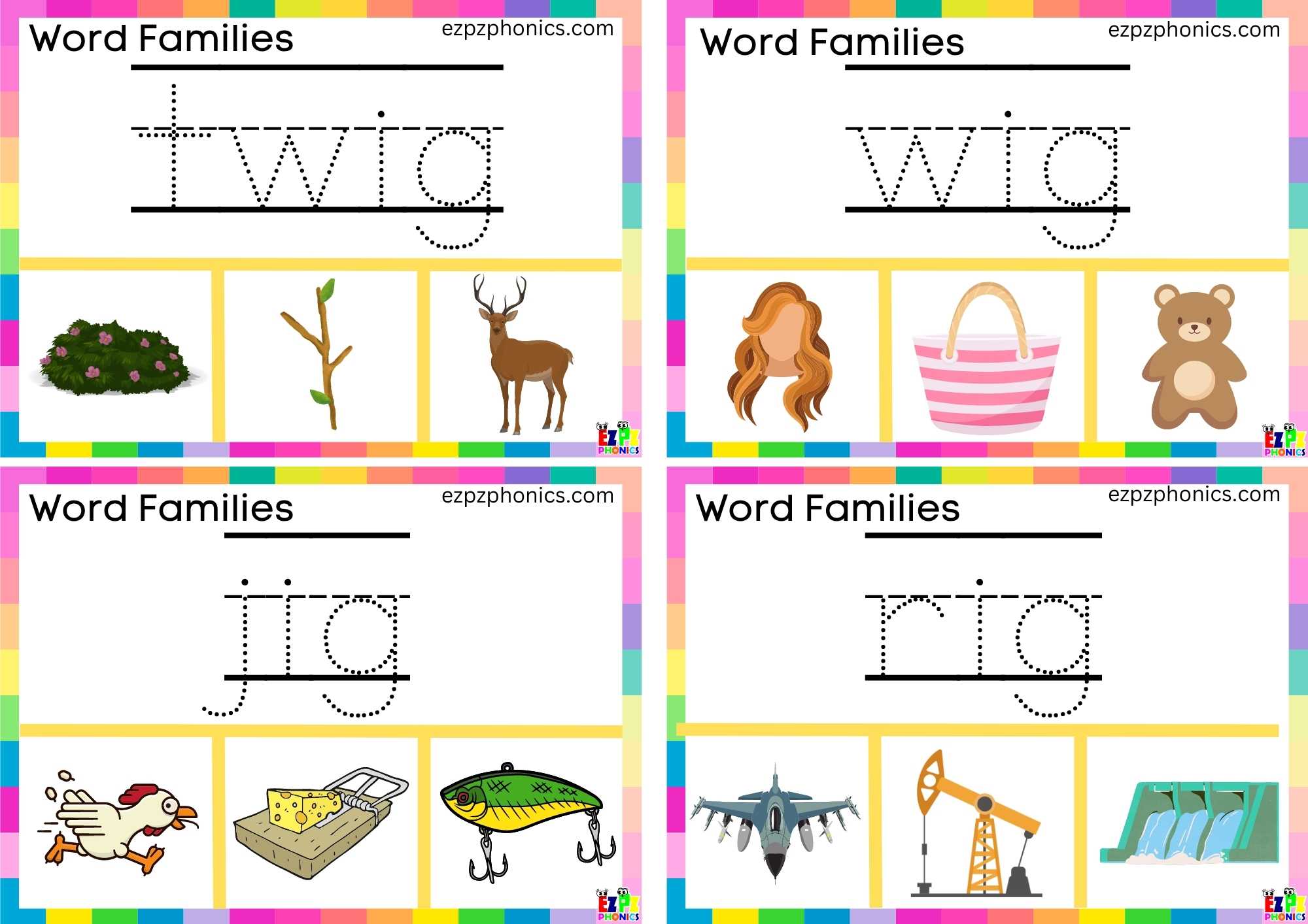 Word Family ig Write the words and clip the image Clip cards group 2